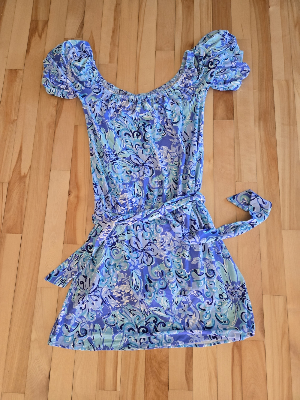 Blue Floral Off-Shoulder Belted Lilly Pulitzer Romper XS